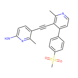 Cc1nc(N)ccc1C#Cc1c(-c2ccc(S(C)(=O)=O)cc2)ccnc1C ZINC000202385633