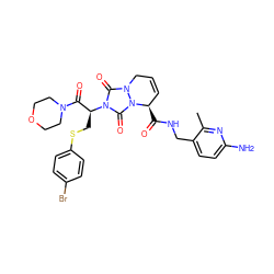 Cc1nc(N)ccc1CNC(=O)[C@@H]1C=CCn2c(=O)n([C@@H](CSc3ccc(Br)cc3)C(=O)N3CCOCC3)c(=O)n21 ZINC000029228854