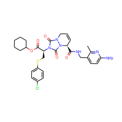 Cc1nc(N)ccc1CNC(=O)[C@@H]1C=CCn2c(=O)n([C@@H](CSc3ccc(Cl)cc3)C(=O)OC3CCCCC3)c(=O)n21 ZINC000029227627