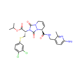 Cc1nc(N)ccc1CNC(=O)[C@@H]1C=CCn2c(=O)n([C@H](CSc3ccc(Cl)c(Cl)c3)C(=O)OC(C)C)c(=O)n21 ZINC000029226321