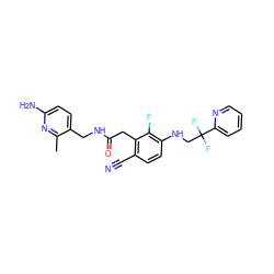 Cc1nc(N)ccc1CNC(=O)Cc1c(C#N)ccc(NCC(F)(F)c2ccccn2)c1F ZINC000029043457