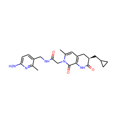 Cc1nc(N)ccc1CNC(=O)Cn1c(C)cc2c(c1=O)NC(=O)[C@H](CC1CC1)C2 ZINC000026012869