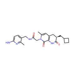 Cc1nc(N)ccc1CNC(=O)Cn1c(C)cc2c(c1=O)NC(=O)[C@H](CC1CCC1)C2 ZINC000013913387