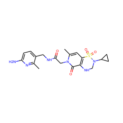 Cc1nc(N)ccc1CNC(=O)Cn1c(C)cc2c(c1=O)NCN(C1CC1)S2(=O)=O ZINC000013489229