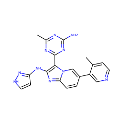 Cc1nc(N)nc(-c2c(Nc3cc[nH]n3)nc3ccc(-c4cnccc4C)cn23)n1 ZINC000095554143