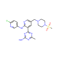 Cc1nc(N)nc(-c2cc(CN3CCN(S(C)(=O)=O)CC3)cnc2Nc2ccc(Cl)nc2)n1 ZINC000095554823