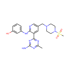 Cc1nc(N)nc(-c2cc(CN3CCN(S(C)(=O)=O)CC3)cnc2Nc2cccc(O)c2)n1 ZINC000113153392