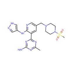 Cc1nc(N)nc(-c2cc(CN3CCN(S(C)(=O)=O)CC3)cnc2Nc2cn[nH]c2)n1 ZINC000113229748