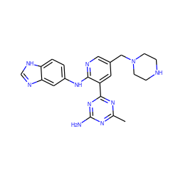 Cc1nc(N)nc(-c2cc(CN3CCNCC3)cnc2Nc2ccc3[nH]cnc3c2)n1 ZINC000113237112