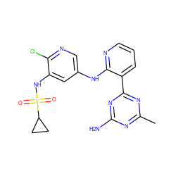 Cc1nc(N)nc(-c2cccnc2Nc2cnc(Cl)c(NS(=O)(=O)C3CC3)c2)n1 ZINC000095562368