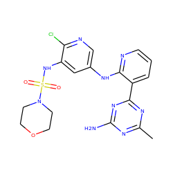 Cc1nc(N)nc(-c2cccnc2Nc2cnc(Cl)c(NS(=O)(=O)N3CCOCC3)c2)n1 ZINC000095563450