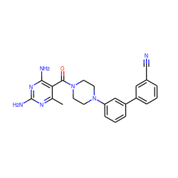 Cc1nc(N)nc(N)c1C(=O)N1CCN(c2cccc(-c3cccc(C#N)c3)c2)CC1 ZINC001772651503