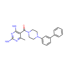 Cc1nc(N)nc(N)c1C(=O)N1CCN(c2cccc(-c3ccccc3)c2)CC1 ZINC001772573471