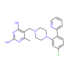 Cc1nc(N)nc(N)c1CN1CCN(c2cc(Cl)ccc2-c2ccccn2)CC1 ZINC001772635300