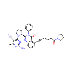 Cc1nc(N)nc(N2CCC[C@H]2c2nc3cccc(C#CCCCC(=O)N4CCCC4)c3c(=O)n2-c2ccccc2)c1C#N ZINC001772606466