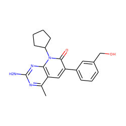 Cc1nc(N)nc2c1cc(-c1cccc(CO)c1)c(=O)n2C1CCCC1 ZINC000117767555