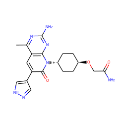 Cc1nc(N)nc2c1cc(-c1cn[nH]c1)c(=O)n2[C@H]1CC[C@H](OCC(N)=O)CC1 ZINC000101675218