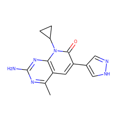 Cc1nc(N)nc2c1cc(-c1cn[nH]c1)c(=O)n2C1CC1 ZINC000084690567