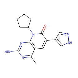 Cc1nc(N)nc2c1cc(-c1cn[nH]c1)c(=O)n2C1CCCC1 ZINC000084687562