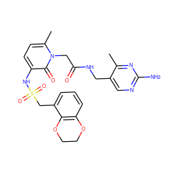 Cc1nc(N)ncc1CNC(=O)Cn1c(C)ccc(NS(=O)(=O)Cc2cccc3c2OCCO3)c1=O ZINC000028226201