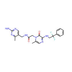 Cc1nc(N)ncc1CNC(=O)Cn1c(C)cnc(NCC(F)(F)c2ccccc2)c1=O ZINC000013440771