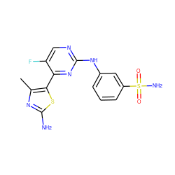 Cc1nc(N)sc1-c1nc(Nc2cccc(S(N)(=O)=O)c2)ncc1F ZINC000103292888