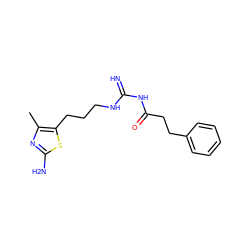 Cc1nc(N)sc1CCCNC(=N)NC(=O)CCc1ccccc1 ZINC000095552610