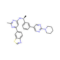 Cc1nc(N[C@@H](C)c2cccc(-c3cnc(N4CCCCC4)nc3)c2)cc(-c2ccc3ncsc3c2)n1 ZINC000205830406