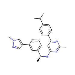 Cc1nc(N[C@@H](C)c2cccc(-c3cnn(C)c3)c2)cc(-c2ccc(C(C)C)cc2)n1 ZINC000205847379