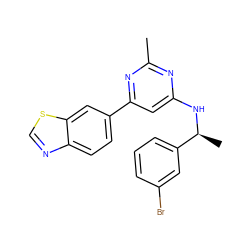 Cc1nc(N[C@@H](C)c2cccc(Br)c2)cc(-c2ccc3ncsc3c2)n1 ZINC000653678288