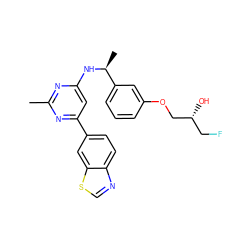 Cc1nc(N[C@@H](C)c2cccc(OC[C@H](O)CF)c2)cc(-c2ccc3ncsc3c2)n1 ZINC000205846262