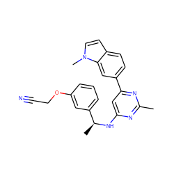 Cc1nc(N[C@@H](C)c2cccc(OCC#N)c2)cc(-c2ccc3ccn(C)c3c2)n1 ZINC000205831027