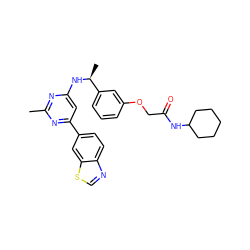 Cc1nc(N[C@@H](C)c2cccc(OCC(=O)NC3CCCCC3)c2)cc(-c2ccc3ncsc3c2)n1 ZINC000205834743