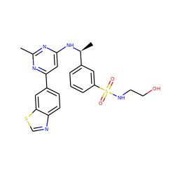 Cc1nc(N[C@@H](C)c2cccc(S(=O)(=O)NCCO)c2)cc(-c2ccc3ncsc3c2)n1 ZINC000205342969