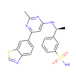 Cc1nc(N[C@@H](C)c2cccc(S(N)(=O)=O)c2)cc(-c2ccc3ncsc3c2)n1 ZINC000205832324