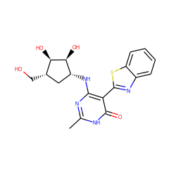 Cc1nc(N[C@@H]2C[C@H](CO)[C@@H](O)[C@H]2O)c(-c2nc3ccccc3s2)c(=O)[nH]1 ZINC000473136527