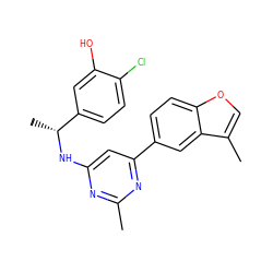 Cc1nc(N[C@H](C)c2ccc(Cl)c(O)c2)cc(-c2ccc3occ(C)c3c2)n1 ZINC000141804505