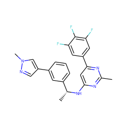 Cc1nc(N[C@H](C)c2cccc(-c3cnn(C)c3)c2)cc(-c2cc(F)c(F)c(F)c2)n1 ZINC000653681050