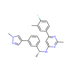 Cc1nc(N[C@H](C)c2cccc(-c3cnn(C)c3)c2)cc(-c2ccc(F)c(C)c2)n1 ZINC000142495740