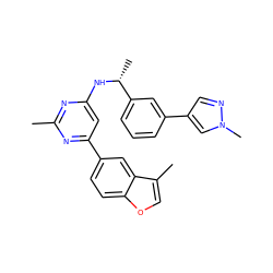 Cc1nc(N[C@H](C)c2cccc(-c3cnn(C)c3)c2)cc(-c2ccc3occ(C)c3c2)n1 ZINC000214799571