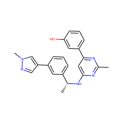 Cc1nc(N[C@H](C)c2cccc(-c3cnn(C)c3)c2)cc(-c2cccc(O)c2)n1 ZINC000141854653