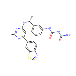 Cc1nc(N[C@H](C)c2cccc(NC(=O)NC(N)=O)c2)cc(-c2ccc3ncsc3c2)n1 ZINC000653679367