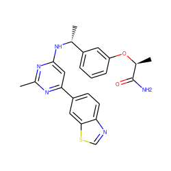 Cc1nc(N[C@H](C)c2cccc(O[C@@H](C)C(N)=O)c2)cc(-c2ccc3ncsc3c2)n1 ZINC000142496160