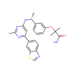 Cc1nc(N[C@H](C)c2cccc(OC(C)(C)C(N)=O)c2)cc(-c2ccc3ncsc3c2)n1 ZINC000141863649