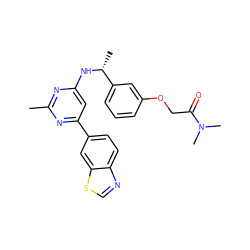 Cc1nc(N[C@H](C)c2cccc(OCC(=O)N(C)C)c2)cc(-c2ccc3ncsc3c2)n1 ZINC000141969734