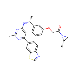 Cc1nc(N[C@H](C)c2cccc(OCC(=O)N3C[C@@H]3C)c2)cc(-c2ccc3ncsc3c2)n1 ZINC000141809991