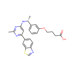 Cc1nc(N[C@H](C)c2cccc(OCCCC(=O)O)c2)cc(-c2ccc3ncsc3c2)n1 ZINC000142437760