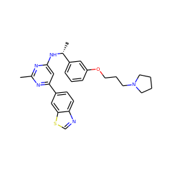 Cc1nc(N[C@H](C)c2cccc(OCCCN3CCCC3)c2)cc(-c2ccc3ncsc3c2)n1 ZINC000142192327