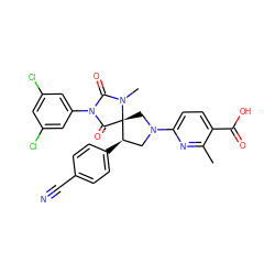 Cc1nc(N2C[C@@H](c3ccc(C#N)cc3)[C@]3(C2)C(=O)N(c2cc(Cl)cc(Cl)c2)C(=O)N3C)ccc1C(=O)O ZINC000049802388