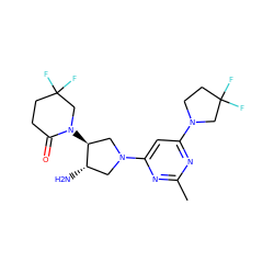 Cc1nc(N2C[C@H](N)[C@@H](N3CC(F)(F)CCC3=O)C2)cc(N2CCC(F)(F)C2)n1 ZINC000066074888